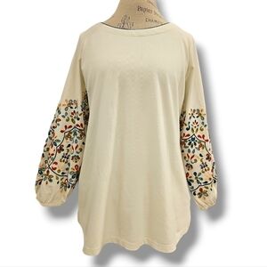Soft surroundings Crean Balloon Floral Embroidered Long Sleeve Top-Size Medium
